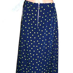 Wednesday's Girl Navy Blue Dayglo Green Midi Skirt L NWT